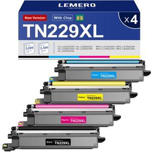 lot 9908 image: LEMERO UEXPECT TN229XL TN229 High Yield Toner Cartridges Compatible Replacement for Brother TN229XL TN229 Toner for MFC-L3720CDW MFC-L3780CDW HL-L3280CDW Printer  TN229XLBKCMY 4 Pack - Retail $141.62