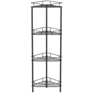 lot 9918 image: HuggieGems 4 Tier Floor Standing Corner Shower Caddy Organizer Shelf with Hooks, Bathroom Shelves Stand Rack, Black
