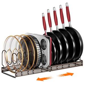 lot 9921 image: MUDEELA Pots and Pans Organizer under Cabinet, Expandable Pan Organizers inside Cabinet with 12 Adjustable Dividers, Kitchen Cabinet Organizers and Storage for Cutting Board, Cast-iron Pan