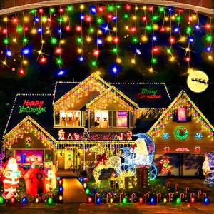 lot 10253 image: Hezbjiti Christmas Decorations Lights Outdoor, 400 LED 32.8 FT 8 Modes 75 Drops Fairy String Curtain Lights for Christmas Decor Eaves Window Party Yard Garden Indoor (Multicolor)
