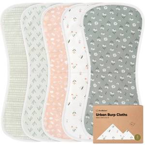 lot 10260 image: Organic Burp Cloths for Baby Boys and Girls - 5-Pack Super Absorbent Burping Cloth, Burp Clothes, Soft & Plush, Newborn Milk Spit Up Rags, Burpy Cloth Bib for Unisex, Burping Rags (Fleur)