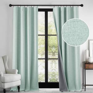 lot 10282 image: RYB HOME 100% Blackout Linen Textured Curtains 96 inches Long, Thermal Insulating Privacy Energy Saving for Bedroom Living Room Window Office Theater Baby Nursery, W 52 x L 96 in, Aqua, 2 Panels