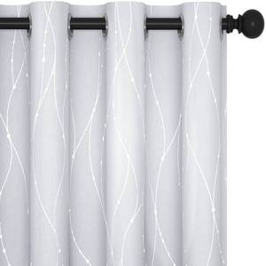 lot 10285 image: Deconovo Blackout Curtains - Silver Wave Dots Print, Thermal Insulated, Noise Reducing, Privacy Drapes for Bedroom & Living Room (52W x 45L Inch, Greyish WhiteSilver, 2 Panels)