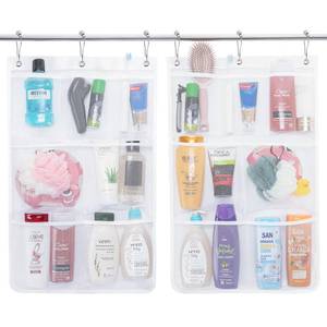 lot 10286 image: Lifewit Mesh Shower Caddy, 7 Pockets Hanging Shower Organizer with Quick Drying Mesh, Portable Space Saving Bathroom Organizer to Hold Soap, Shampoo and Cruise Ship Essentials, White, 2 Pack