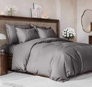 lot 10304 image: Duvet Cover Queen Size Set - Extra Soft Queen Size Duvet Cover 90 x 90 with 2 Pillow Shams - Hotel Luxury Easy Care and Fade Free w Zipper Closures & Ties - Comfy Breathable Bedding Set (Dark Grey)