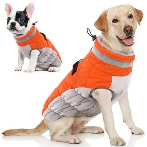 lot 10307 image: AOFITEE Dog Coat, Warm Dog Jacket Dog Winter Coats, Reflective Turtleneck Dog Fleece Vest with Harness Built in, Waterproof Windproof Dog Snow Jacket Snowsuit for Small Medium Large Dogs, Orange XL