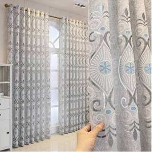lot 10315 image: Amidoudou 1 Pair European Luxury Embroidered Curtains for Living Room Bedroom Jacquard Tulle Curtains (Gray,52x96 Inch)