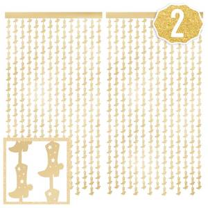 lot 10325 image: xo, Fetti Party Decorations Gold Foil Boot Curtain - Set of 2  Cowgirl Bachelorette Supplies, Western Birthday Photo Booth, Ranch Party Decor