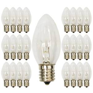 lot 10357 image: Konictom 25 Pack C9 Clear Light Bulbs,Replacement Incandescent Bulbs for Christmas String Light,C9E17 Candelabra Base 7 Watt Great for Outdoor Indoor Holiday Party