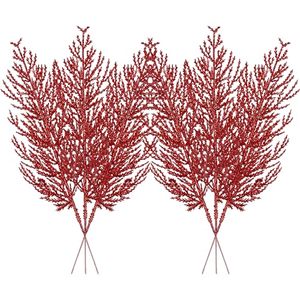 lot 10367 image: Christmas Glitter Twigs 24pcs Artificial Pine Tree Picks for Christmas Tree Ornaments fillers, DIY Xmas Wreath, Crafts, Garland, Holiday, Party, Wedding and Home Decoration (Red)