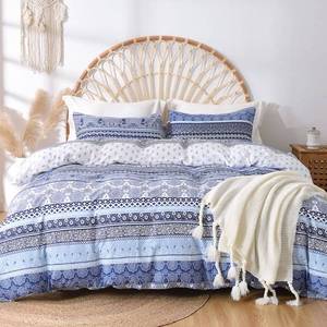 lot 10375 image: Lekesky Boho King Size Duvet Cover Set, Boho Blue Retro Comforter Cover King Floral Striped Printed, Luxury Soft Microfiber Bedding Set with Zipper Ties