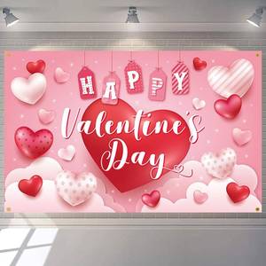 lot 10401 image: Happy Valentines Backdrop Banner Love Heart Large Valentines Day Background Banner Decoration for Valentine Party Supplies and Decor (71x43inch)