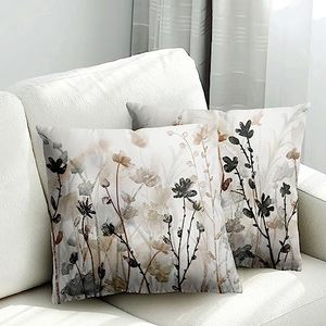 lot 10416 image: ADJUVANT Flowers Pillow Covers Garden Floral Throw Pillow Covers Set of 2 18x18 Inches Modern Plants Grass Blossom Cushion Covers for Sofa Couch Square Coze Soft Grey White Flower Pillowcase