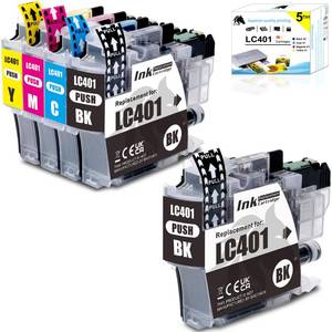 lot 10420 image: LiTuhorse 5-Pack Compatible LC401 Ink Cartridges Replacement for Brother LC401 XL BKCMY for Brother Printer MFC-J1010DW MFC-J1012DW MFC-J1170DW MFC-J1800DW (2 Black, 1 Cyan, 1 Magenta, 1 Yellow)