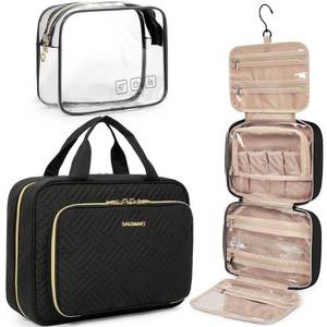 lot 10422 image: BAGSMART Toiletry Bag Hanging Travel Makeup Organizer with TSA Approved Transparent Cosmetic Bag Makeup Bag for Full Sized Toiletries, Medium-Black