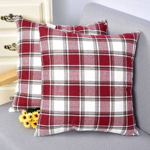 lot 10428 image: NATUS WEAVER 2 Piece Burgundy White Checker Pillow Case Soft Linen Square Decorative Throw Cushion Cover Pillowcase with Hidden Zipper for Sofa 16 x 16 