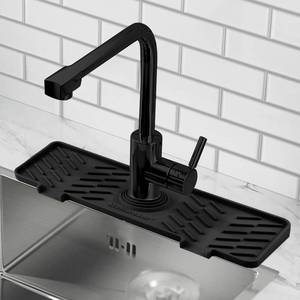 lot 10437 image: Meiliweser Silicone Faucet Splash Guard Gen 3-10° Large Slope & Adaptable Hole Faucet Handle Drip Catcher Tray - 14�� x 5.5�� Kitchen Sink Accessories for Kitchen, Bathroom(Black)