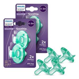 lot 10438 image: Philips Avent Soothie 0-3 Months Orthodontic Baby Pacifiers, 100% Silicone Pacifiers, One Piece, BPA-Free, Green, 4 Pack, Model SCF19041