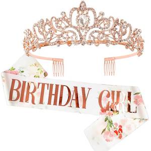 lot 10441 image: COCIDE Birthday Girl Sash & Rhinestone Tiara Set Gold Birthday Sash and Tiara for Women Birthday Decoration Kit Rhinestone Headband for Girl Glitter Crystal Hair Accessories for Birth Party