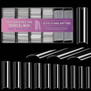 lot 10444 image: A 700pcs Square Nail Tips No C Curve Clear Straight Nail Extension Acrylic Nails Tip XXL For Nail Salons Nail Art Design With Box