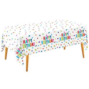 lot 10447 image: Happy Birthday Decorations Birthday Party Supplies Set - Birthday Dots Design with Happy Birthday Tablecloth. Includes 3 Pack of 54X108inch Waterproof Plastic Table Covers for BoysGirls Party