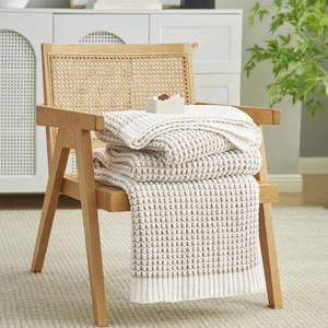 lot 10451 image: Am�lie Home Chenille Waffle Throw Blanket for Couch, Reversible Pineapple Stitch Knit Soft Cozy Knit Blanket Lightweight Warm Decorative Throw for Sofa, Bed, Living Room, Beige&Ivory, 50 x 60 inch