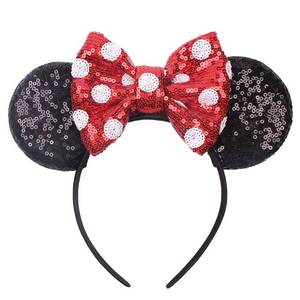lot 10457 image: JIAHANG Polka Dot Mic Mouse Ear Headband Hair Bow Headband, Sequin Bow Festival Fashion Hairband Amusement Park Headwear for Women Girls