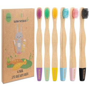 lot 10461 image: NUDUKO Bamboo Kids Toothbrushes (6 Pack) - Soft Bristle Organic Compostable BPA Free Toothbrush for Kids Toddler Baby Tooth Brush, Eco Friendly Natural Biodegradable Wooden Toothbrush