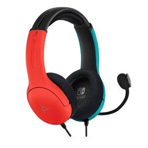 lot 10464 image: PDP Gaming LVL40 Airlite Stereo Headset for Nintendo SwitchLiteOLED - Wired Power Noise Cancelling Microphone, Lightweight Soft Comfort On Ear Headphones (Mario Neon - Red & Blue)