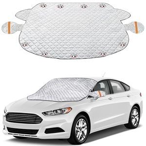 lot 10471 image: Car Windshield Snow Cover for Ice Frost, Winter Windscreen Covers with Mini Magnetic Edges, 4 Layers Thickness Snow Protector Covers with Side Mirrors Cover for Most Cars SUVs Small Trucks(57x 46)
