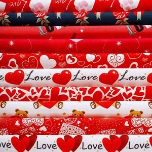 lot 10472 image: Irenare 10 Pieces Valentine��s Day Fabric Heart Love Roses Romantic Cotton Fabric Quilting Patchwork Sewing Bundle Fat Quarters Precut Flower Scraps for Holiday DIY Craft, Red(18 x 22 Inch)