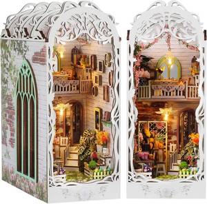 lot 10480 image: DIY Book Nook Kit - Bookend Diorama with LED - 3D Wooden Puzzle DIY Miniature House Kits - Bookshelf Insert Decor - Booknook Dollhouse Crafts Hobbies Gifts for Adults (Garden House)