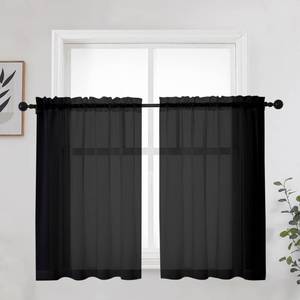 lot 10482 image: OWENIE Short Black Sheer Curtains 36 Inches 2 Panels Set - Kitchen Tiers Valances Curtains Light Filter Rod Pocket Voile Cafe Curtains for Kitchen Bathroom Small Half Window, 42 in W x 36 in L, Black