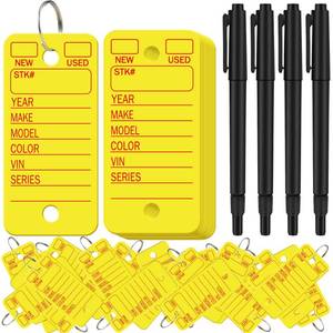 lot 10483 image: Gersoniel 500 Pcs Yellow Car Key Tags with Rings, Labels, and 4 Pens for Office, Automotive Supplies