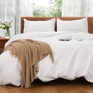 lot 11814 image: VALUXE Duvet Cover Set King Size 100% Cotton,White Waffle Weave Soft and Breathable 3 PCs Bedding Set (1 Duvet Cover and 2 Pillow Sham) - Retail $90.54