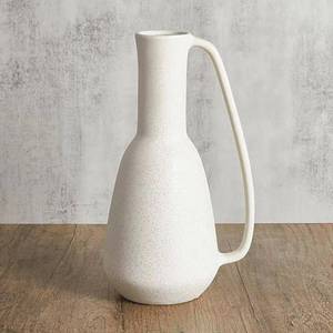 lot 11816 image: BlossoME Ceramic White Vase 12 inch Tall with Handle Matte Glazed Pottery Vessel Rustic Stoneware Table Decor Neutral Clay Jug Centerpiece Slender Shelf Book Pitcher Decor Flower Vessel