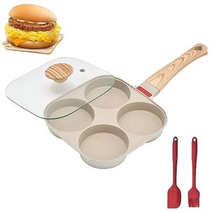 lot 11831 image: MIHUNTER Fried Egg Pan, Egg Frying Pan with Lid Nonstick 4 Cups Pancake Pan Aluminium Alloy Cooker for Breakfast(White)