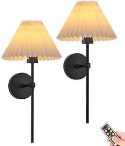 lot 11833 image: Battery Operated Wall Sconces Set of Two,Rechargeable Wall Lights with Timer,Indoor Non Hardwired Wall Lamp Light Fixtures Black with White Fabric Shade for Bedroom Living Room Bathroom - Retail $88.56