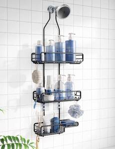 lot 11834 image: Shower Caddy Hanging Bathroom Organizer Over Head Adjustable Rack for Tall Showerhead - Extra Large Storage Shelf for Big Shampoo Bottles with Soap Holder