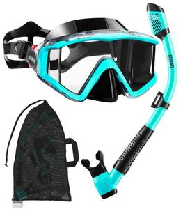 lot 11838 image: Aegend Snorkeling Gear for Adults, Dry Snorkel Set Panoramic View Enhanced Anti-Leak and Anti-Fog Technology, Adjustable Strap for Snorkeling Scuba Diving Swimming with Mesh Bag (Green)