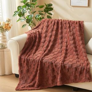 lot 11842 image: NEWCOSPLAY Super Soft Throw Blanket Coffee Premium Silky Flannel Fleece 3D Checkered Lightweight Bed Blanket All Season Use (Coffee Checkered, Throw(50x70))