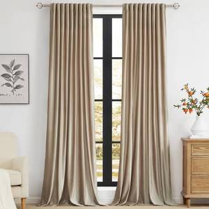 lot 11843 image: PRIMROSE Champagne Velvet Curtains 120 inch Long for Living Room,Set of 2 Panels Blackout Rod Pocket Back Tab Window Treatment Room Darkening Heavy Decorative Curtains Drapes for Bedroom