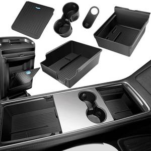 lot 11854 image: XINTUO 5Pcs Center Console Organizer Tray Compatible for Tesla Model Y Accessories 2025 2024-2021 Armrest Hidden Drawer Storage Box Cup Holder (Not Compatible for Model 3 2024)