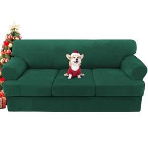 lot 11857 image: H.VERSAILTEX Sofa Cover 4 Piece T Cushion Sofa Slipcovers Thick Velvet Couch Cover for Christmas Stretch T Cushion Sofa Covers for 3 Cushion Couch with 3 Individual T Cushion Covers, Christmas Green