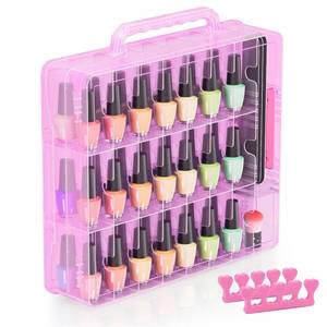 lot 11870 image: Beloving Nail Polish Organizer Case for 48 Bottles with Adjustable Divider, Double Side Nail Polish Holder for Storage Display, Pink