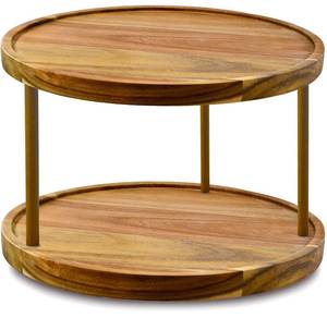 lot 11873 image: 12 Two-Tier Acacia Wood Lazy Susan Organizer Kitchen Turntable for Cabinet Pantry Table Organization