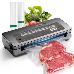 lot 11879 image: Anybear Vacuum Sealer Machine, 90kPa 120W Wide Seal All-IN-1 Powerful Food Storage, Build-in Cutter  Bags Storage  Digital Countdown Display  2 Bag Rolls and 5pcs Pre-cut Bags (Gray) - Retail $85.43