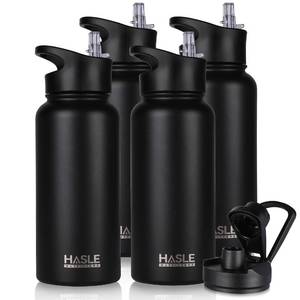 lot 11886 image: HASLE OUTFITTERS 32 oz Insulated Water Bottle Stainless Steel Double Walled Vacuum Sports Water Bottle with 2 Lids (Straw and Spout Lid) for Gym Camping Hiking(Black,4)