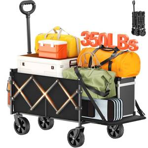 lot 11888 image: Geamen Foldable Wagon with Extended Tailgate Collapsible Large Capacity Folding Wagon - Heavy Duty Utility Carts for Shopping,Garden,Sports,Groceries,Apartment,Camping,Outdoor - Black - Retail $77.19