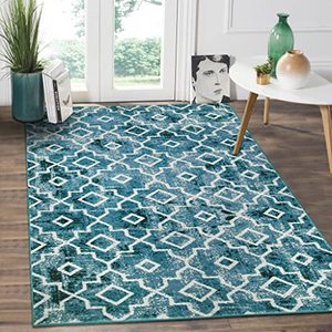 lot 11895 image: Wonnitar Moroccan Washable Area Rug 3x5 Teal Distressed Entry Rug Living Room Modern Geometric Non-Slip Throw Rug Faux Wool Floor Carpet for Laundry Bedroom Office Entrance Dining (Teal,3x5)
